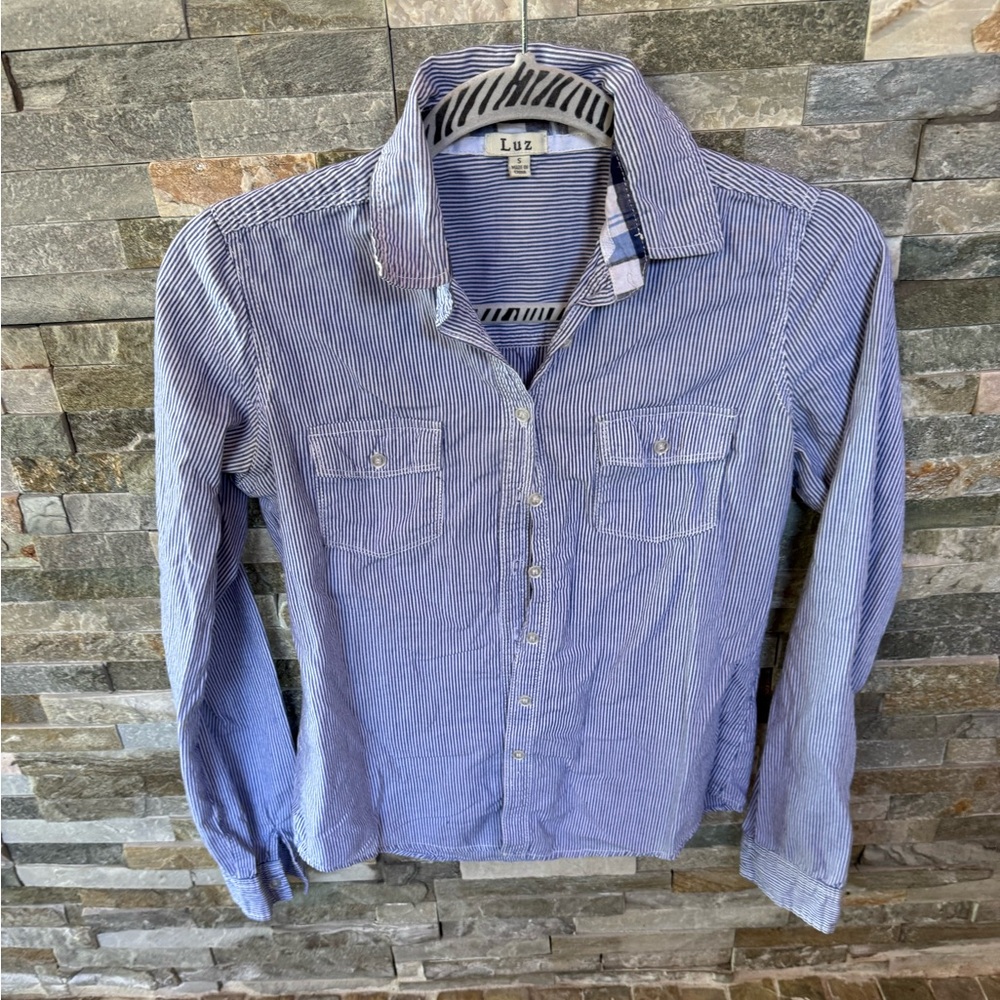Blue Striped Button-Up Shirt by Luz